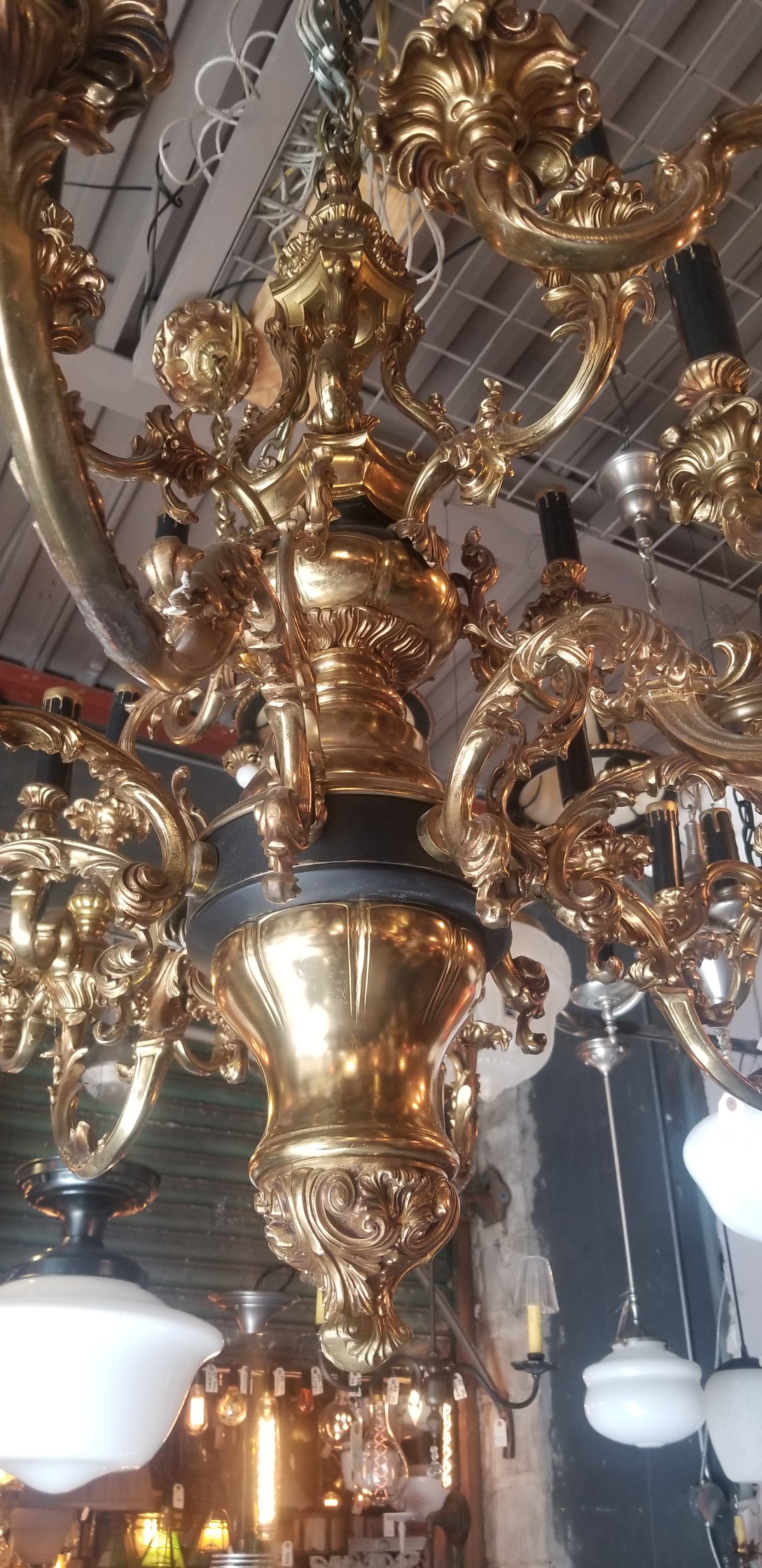 Monumental antique multi arm light fixture;