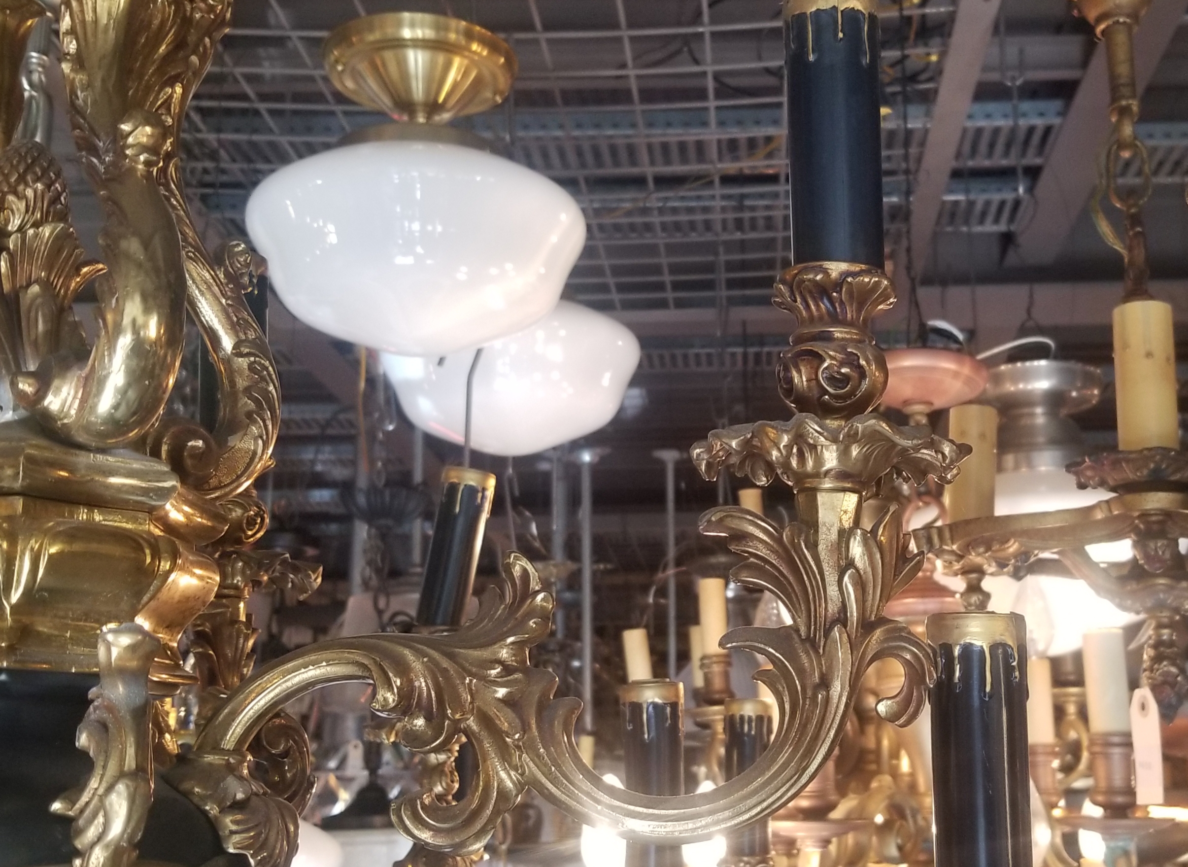 Monumental antique multi arm light fixture;