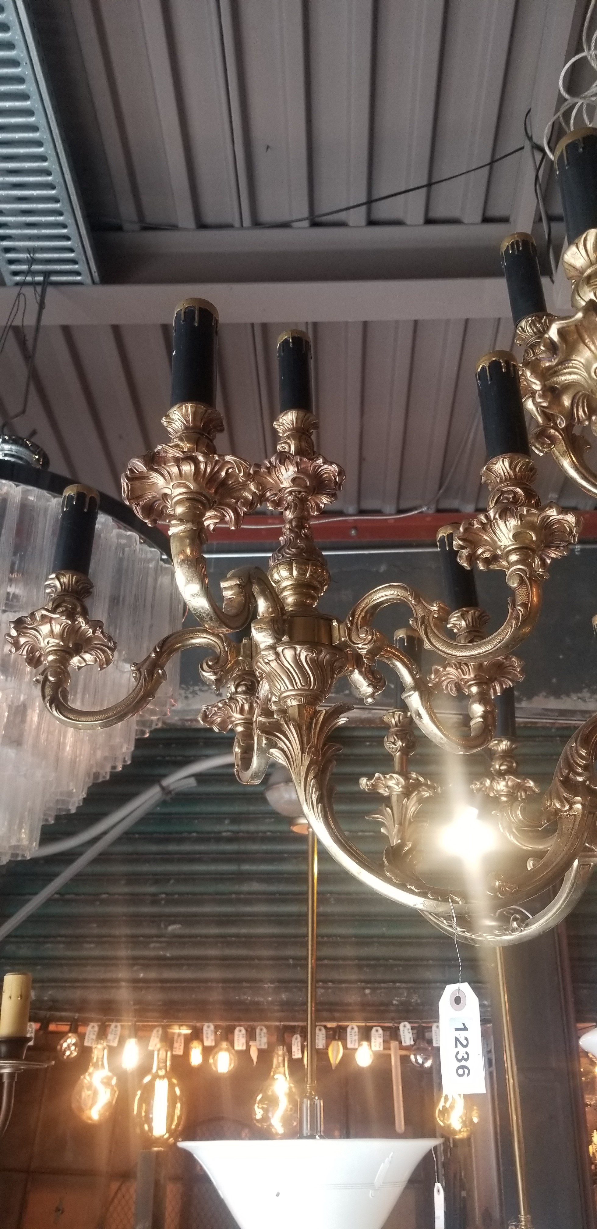 Monumental antique multi arm light fixture;