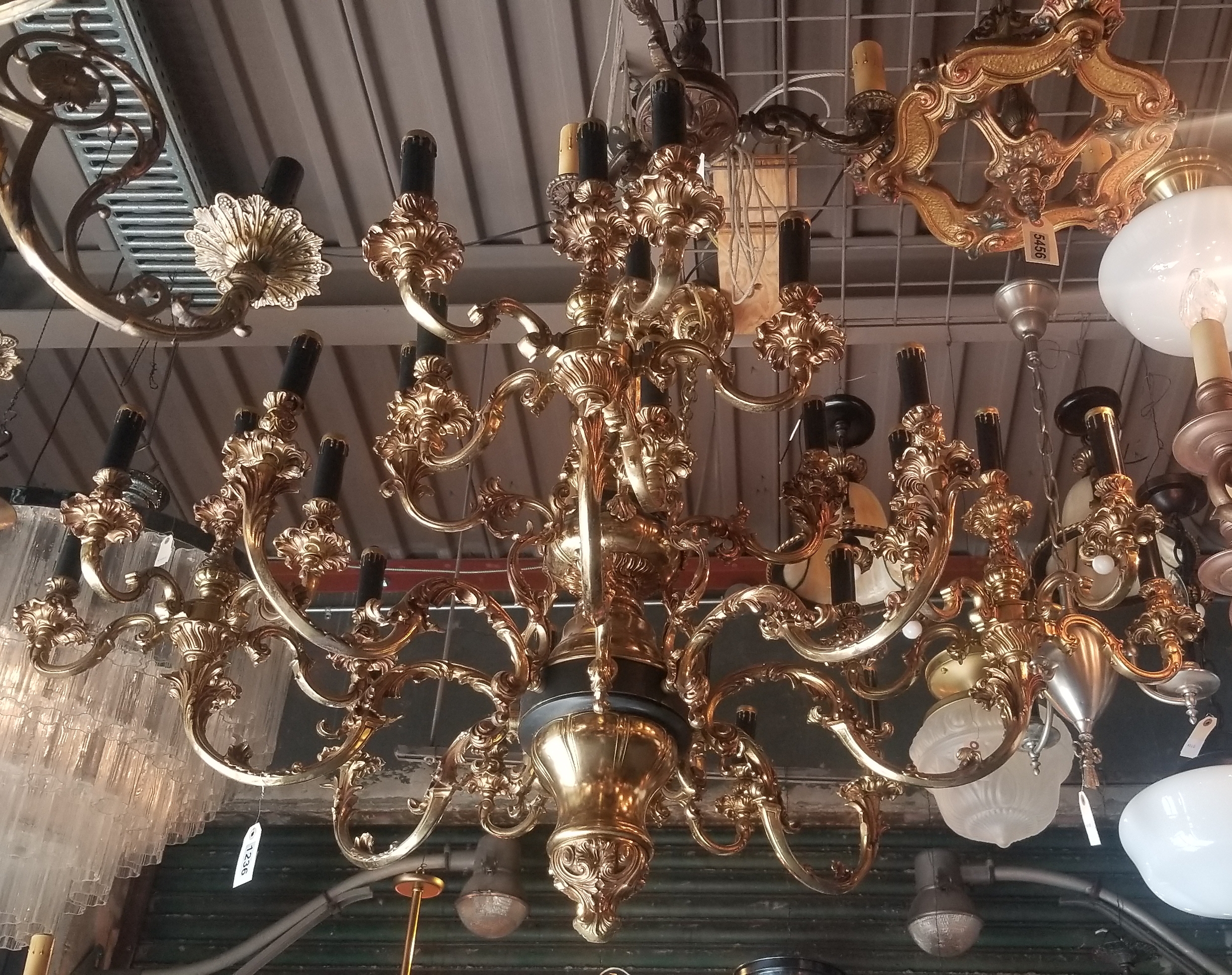 Monumental antique multi arm light fixture;