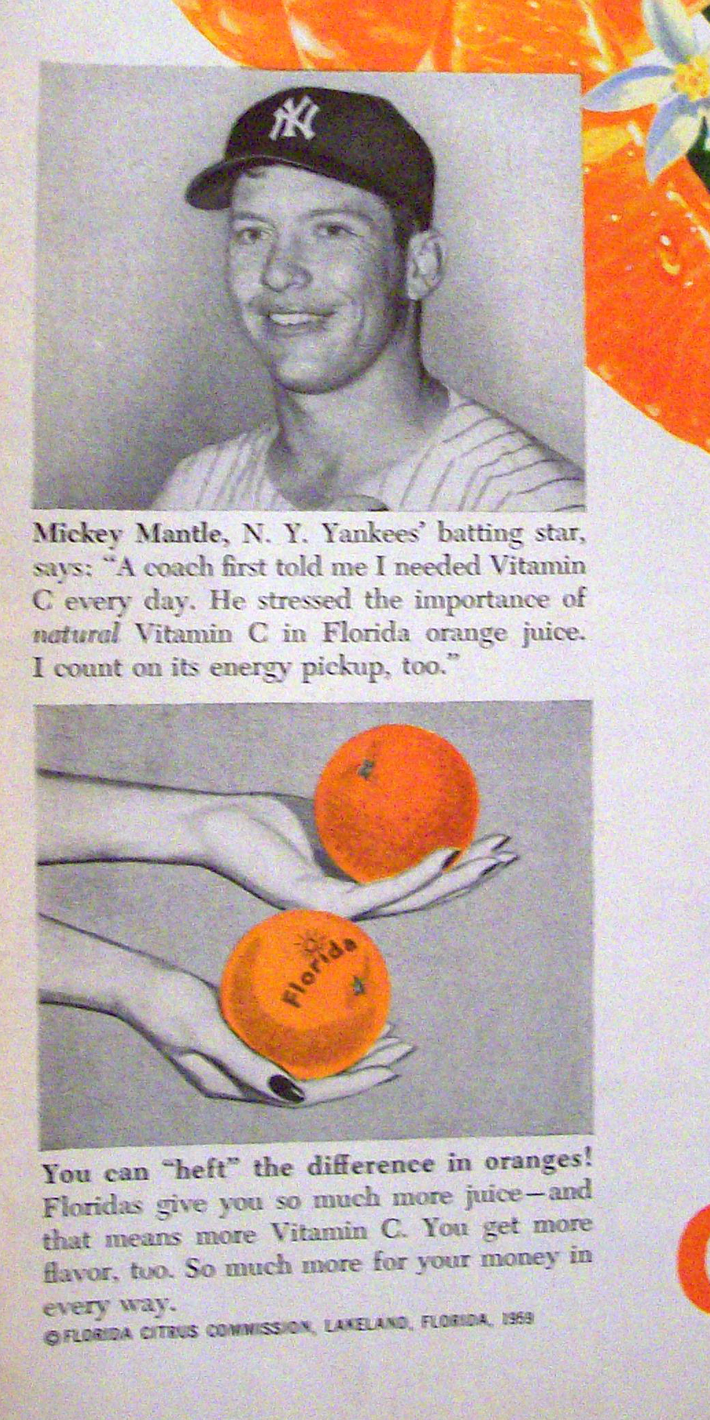 1959 Florida Fresh Frozen Orange Juice w/ Mickey Mantle