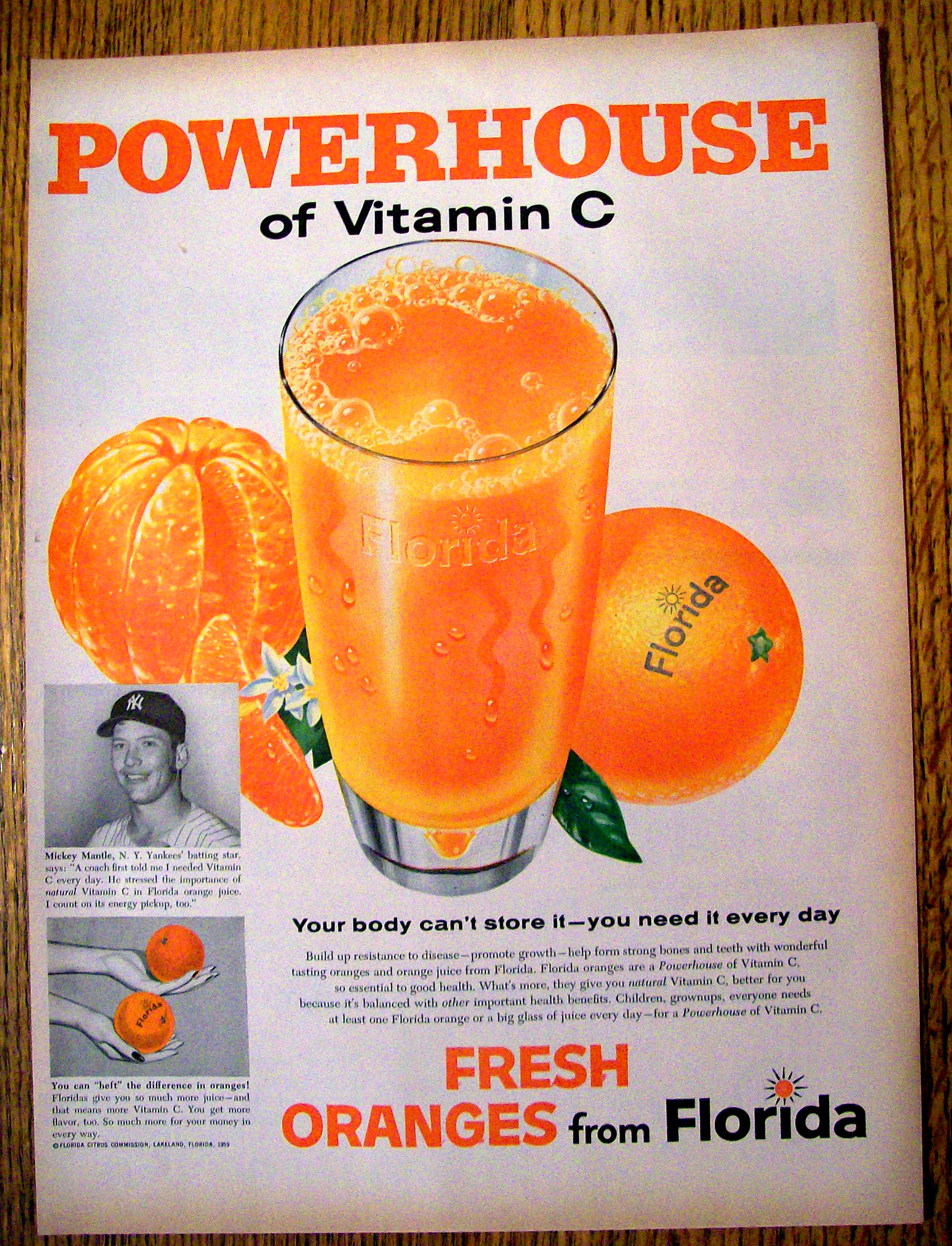 1959 Florida Fresh Frozen Orange Juice w/ Mickey Mantle