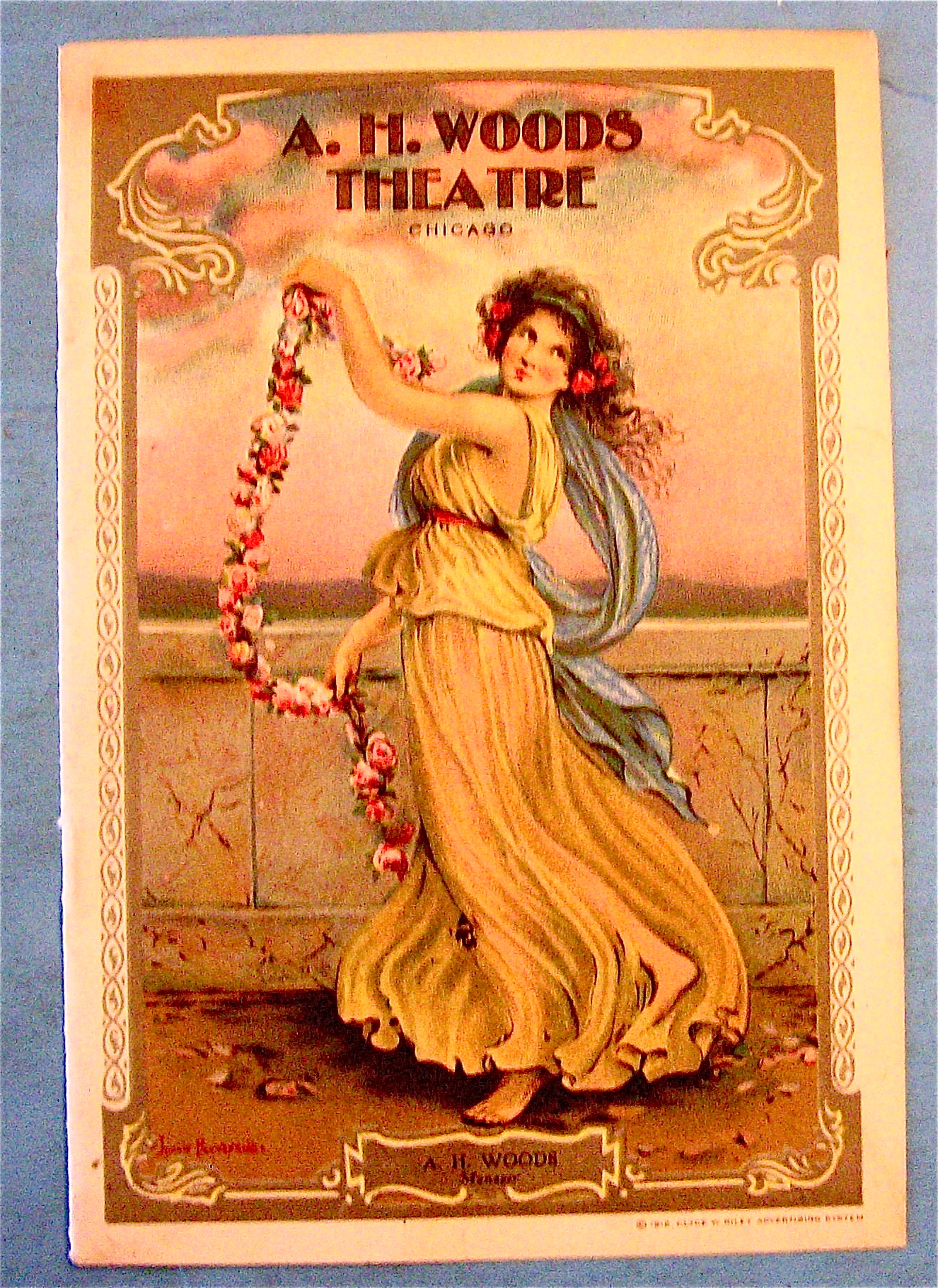 1912 A. H. Woods Theatre With Lovely Woman & Flowers