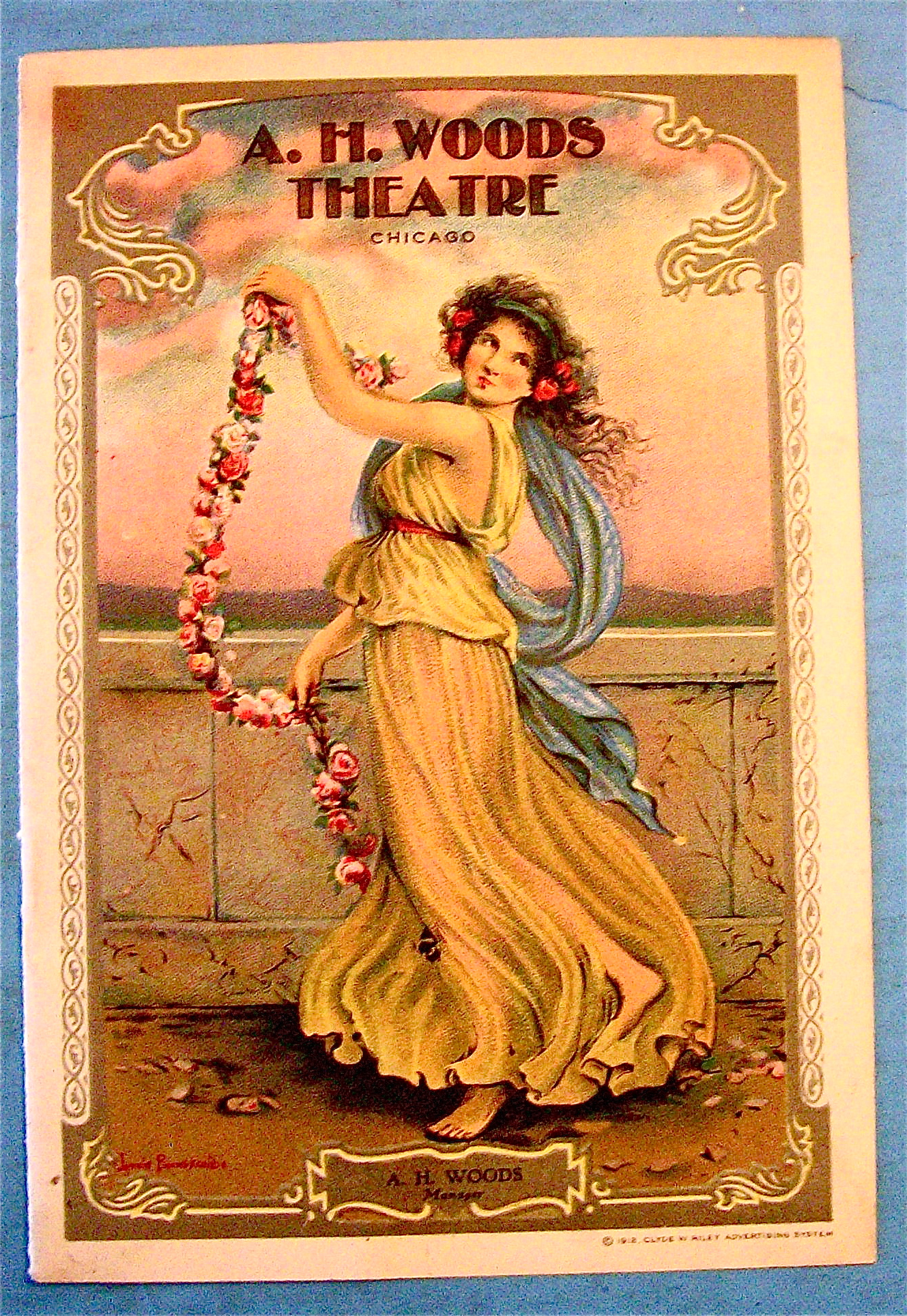 1912 A. H. Woods Theatre With Lovely Woman & Flowers