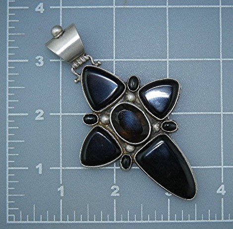 David Troutman Sterling Silver Onyx Smoky Topaz Cross