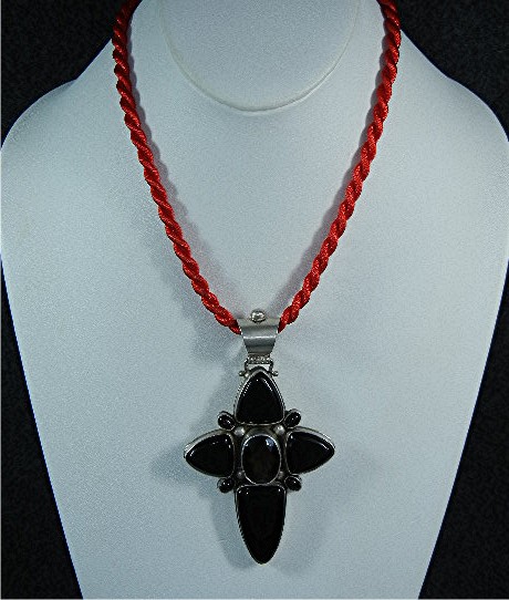 David Troutman Sterling Silver Onyx Smoky Topaz Cross