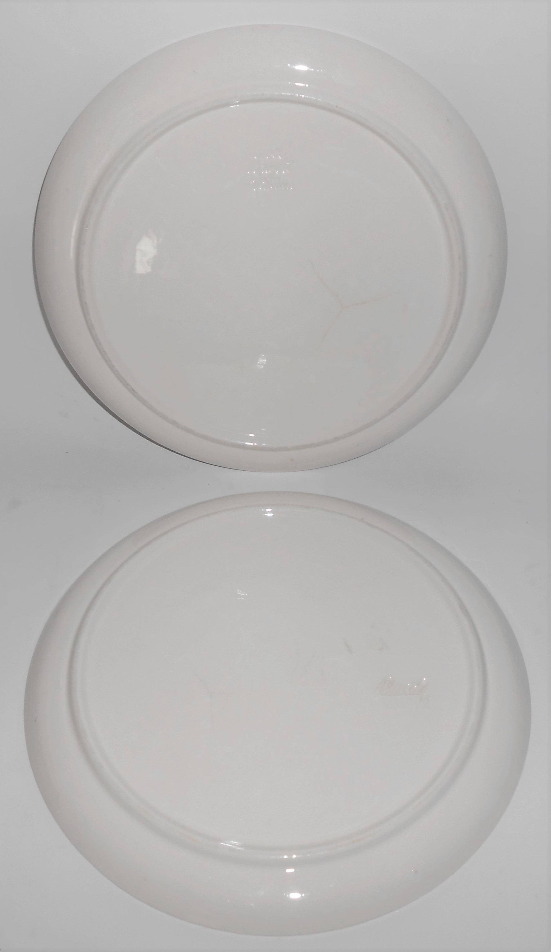 Russel Wright Pottery White A.M. Pair Dinner Plates W/D
