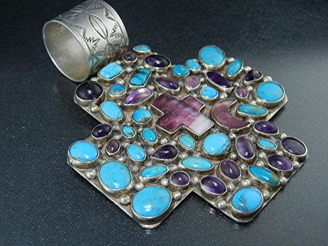 Kee Cook Sterling Silver Turquoise Amethyst Cross