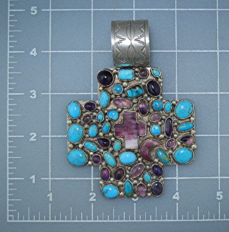 Kee Cook Sterling Silver Turquoise Amethyst Cross