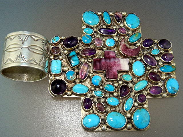 Kee Cook Sterling Silver Turquoise Amethyst Cross