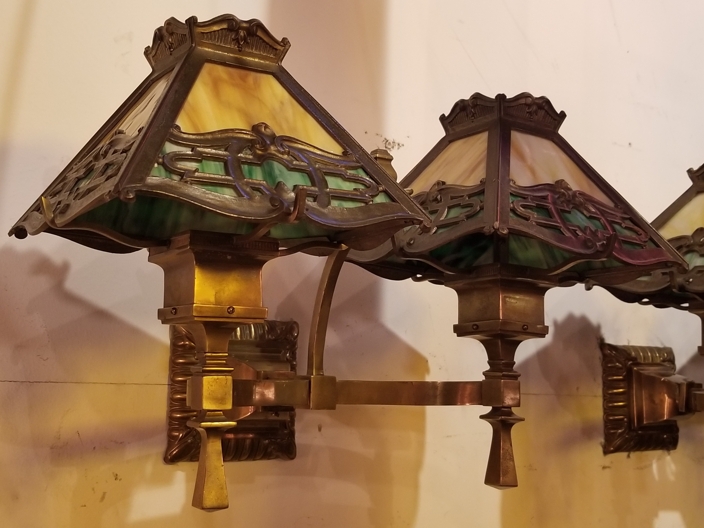 Arts & Crafts lights signed Bradley& Hubbard