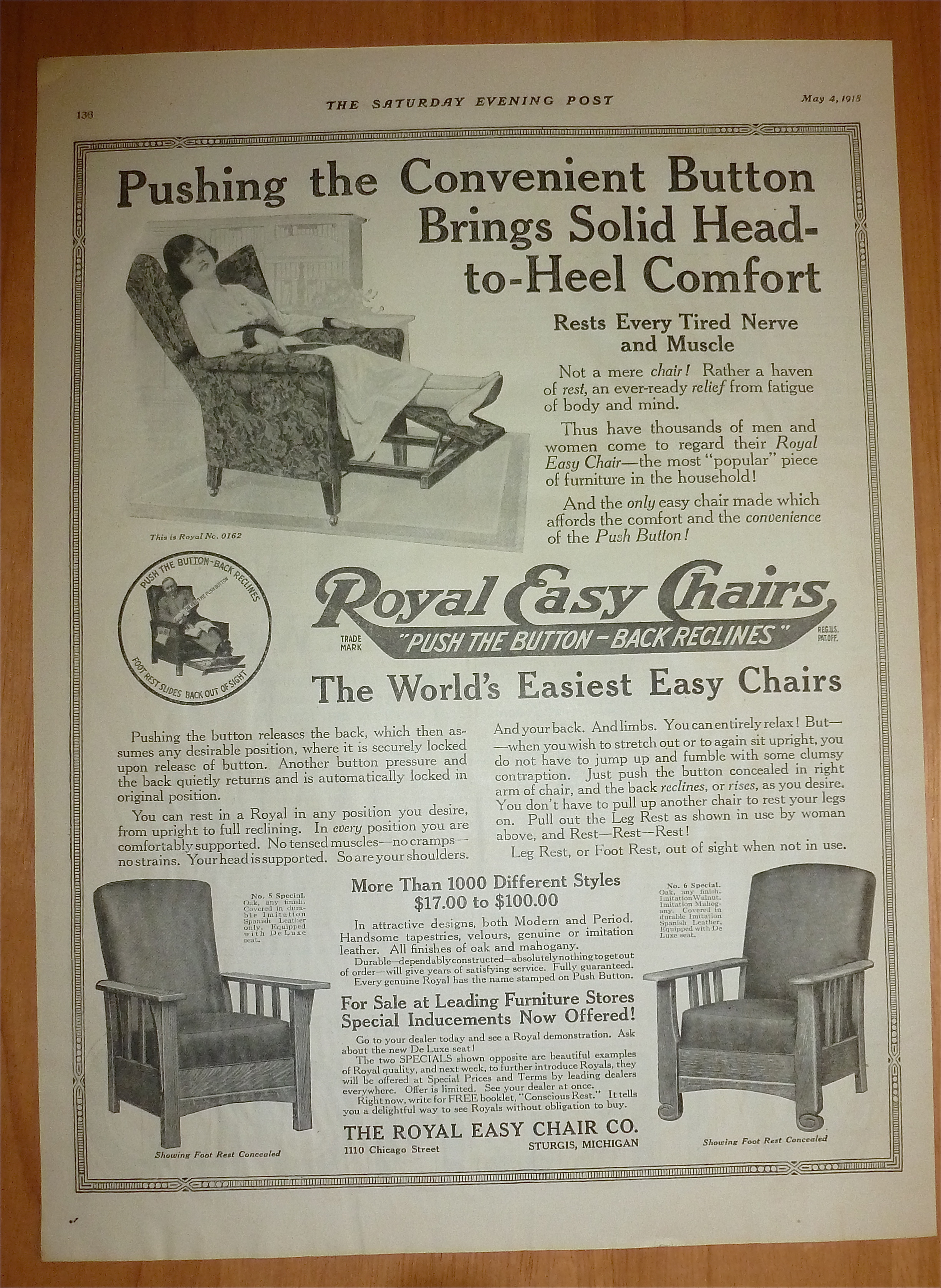 1918 Royal Easy Chair with Woman Sitting In Chair