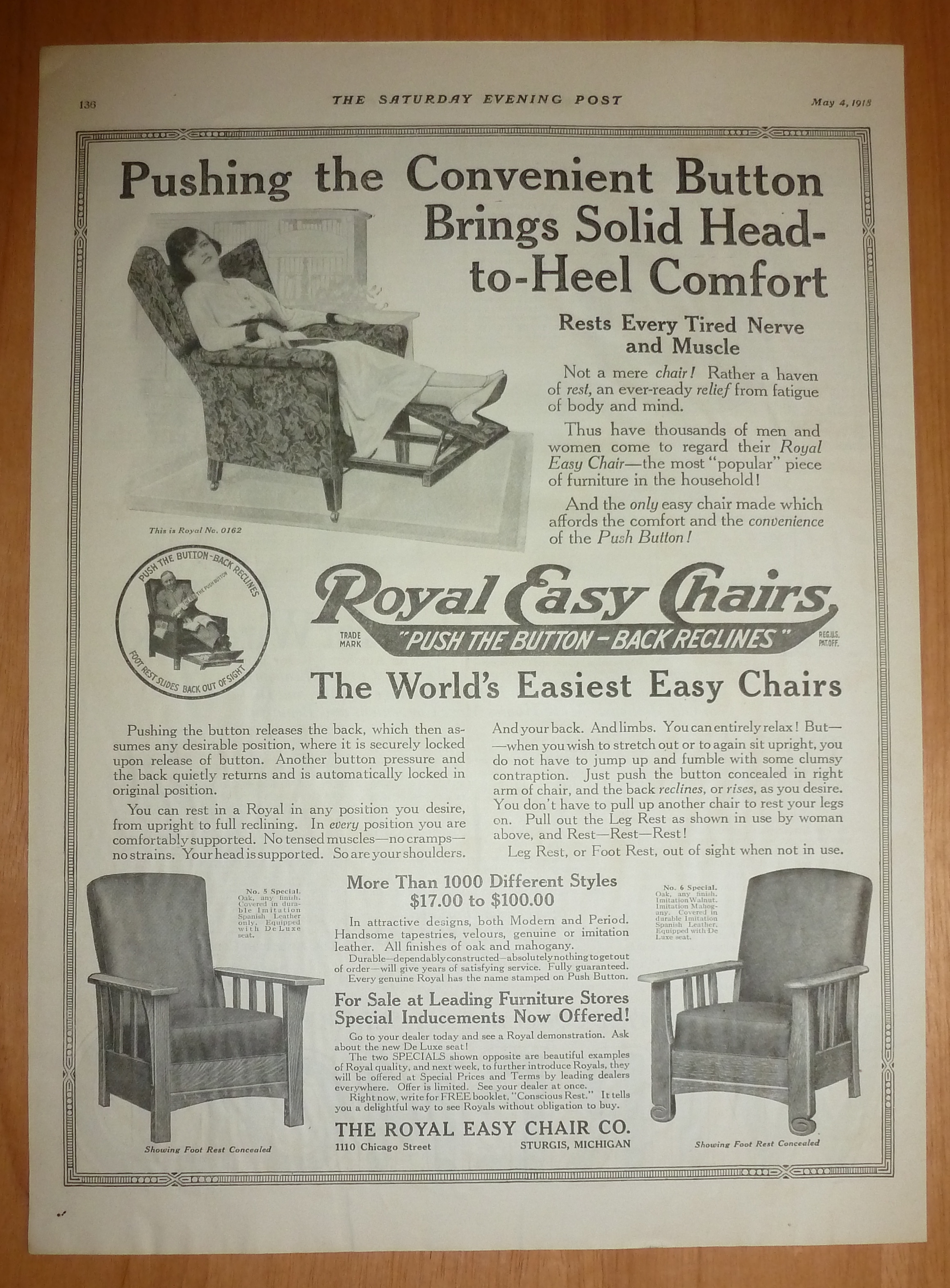 1918 Royal Easy Chair with Woman Sitting In Chair