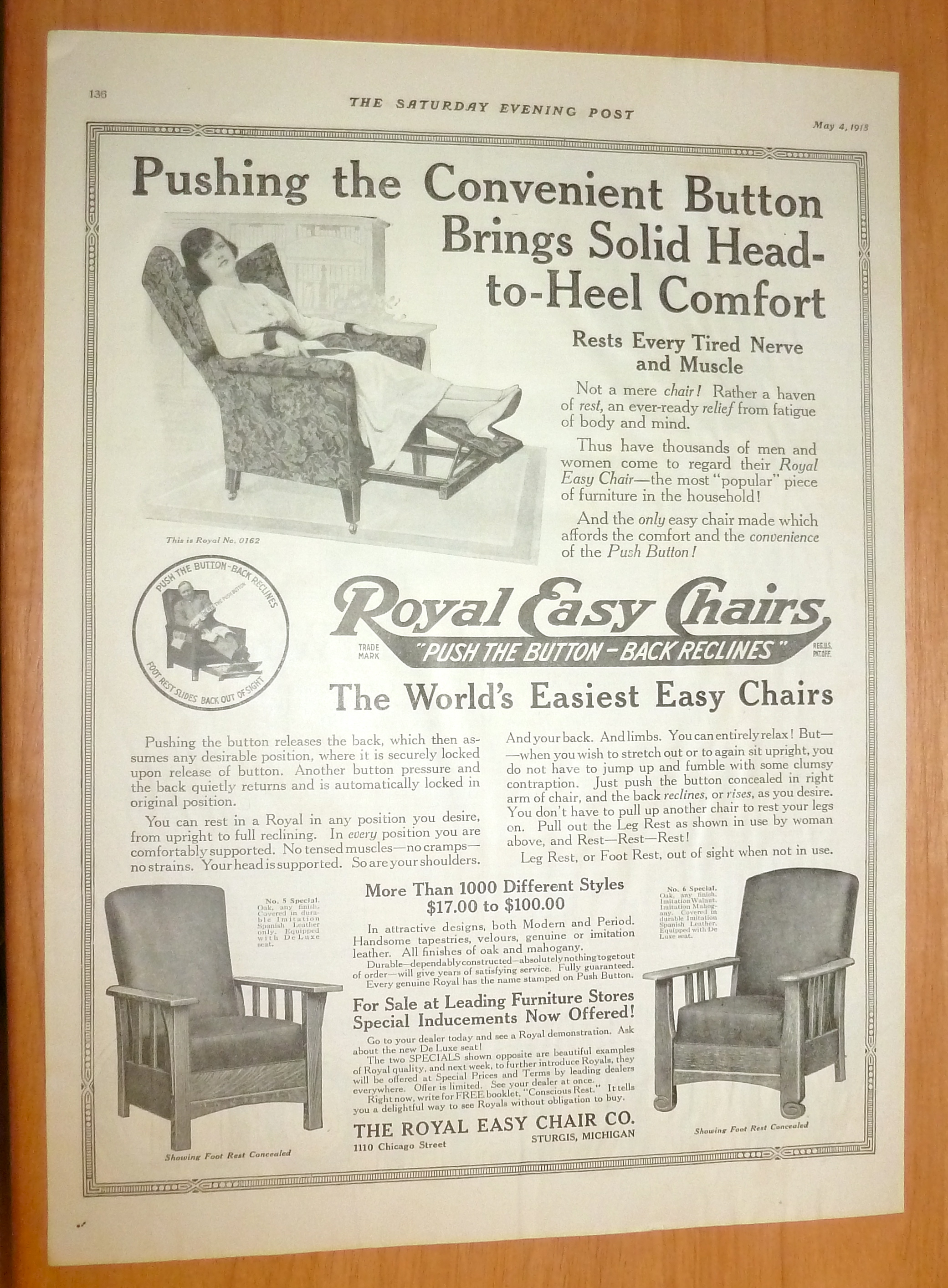 1918 Royal Easy Chair with Woman Sitting In Chair