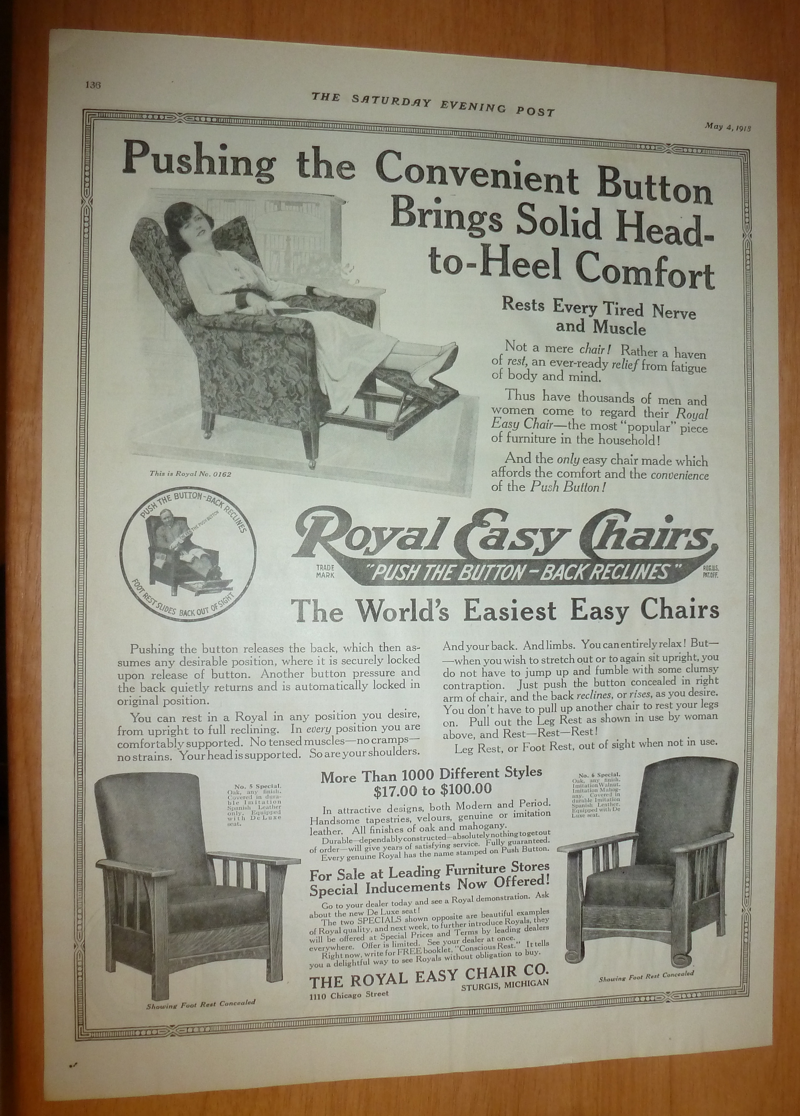 1918 Royal Easy Chair with Woman Sitting In Chair