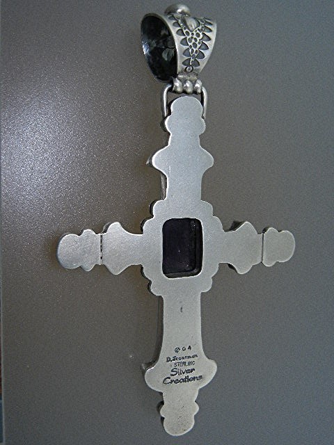 David Troutman Sterling Silver Carved Turquoise Cross