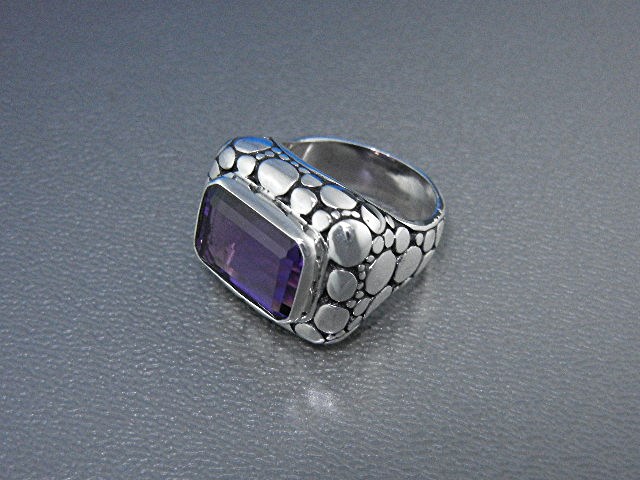 Amethyst Sterling Silver Pebble Dot Ring