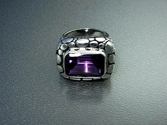 Amethyst Sterling Silver Pebble Dot Ring
