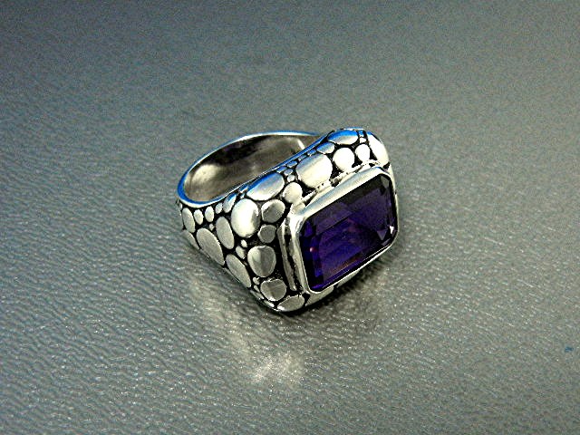 Amethyst Sterling Silver Pebble Dot Ring