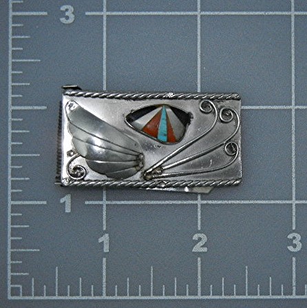 Native American Sterling Silver Coral Inlay Money Clip