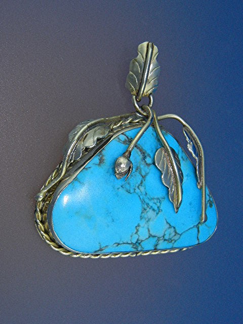 Sterling Silver and Turquoise Leaves Flower Pendant