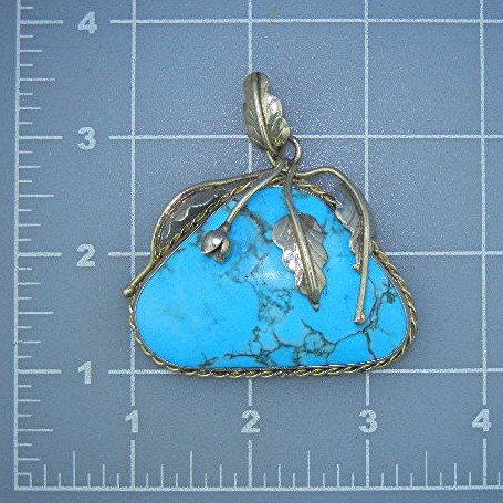 Sterling Silver and Turquoise Leaves Flower Pendant