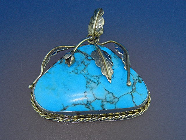 Sterling Silver and Turquoise Leaves Flower Pendant