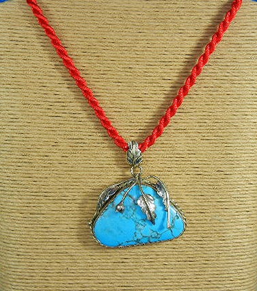 Sterling Silver and Turquoise Leaves Flower Pendant