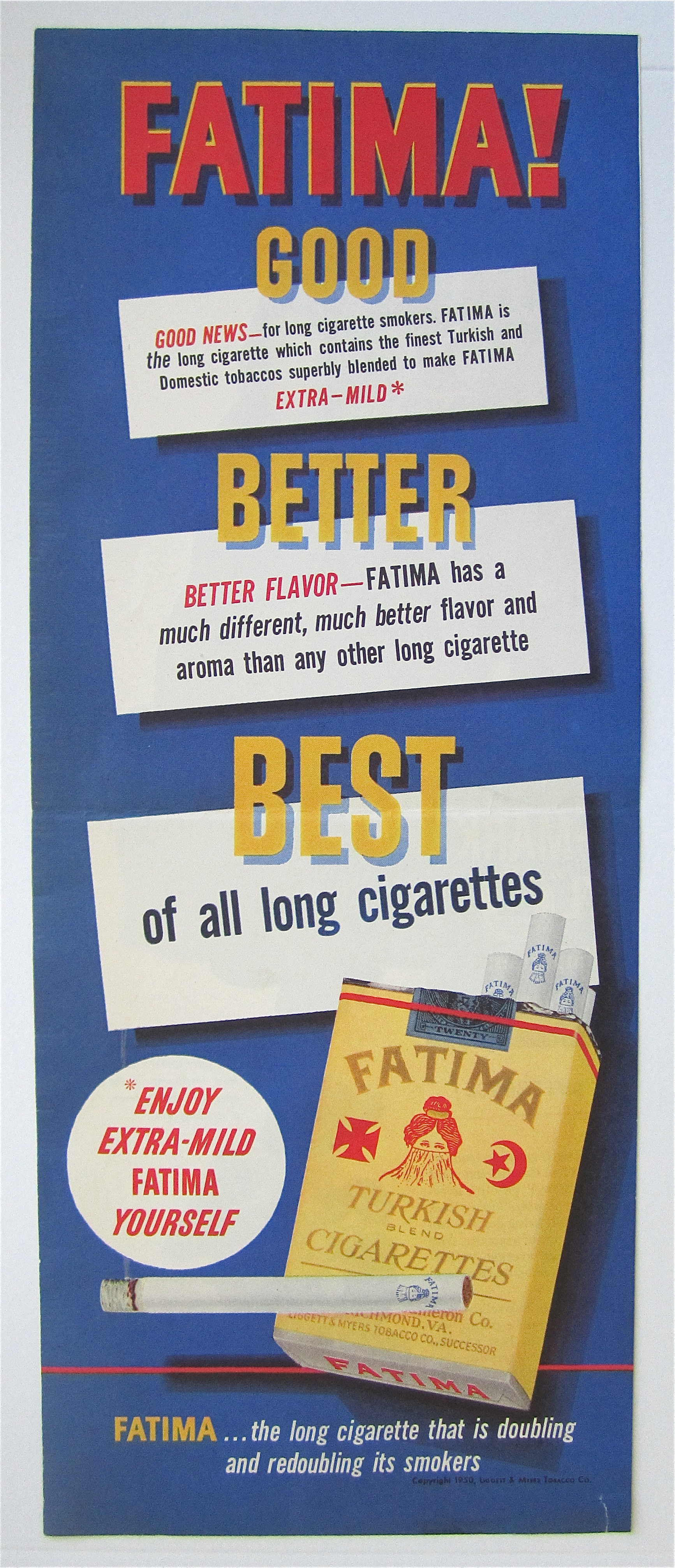 1950 Fatima Cigarettes with a Pack of Cigarettes