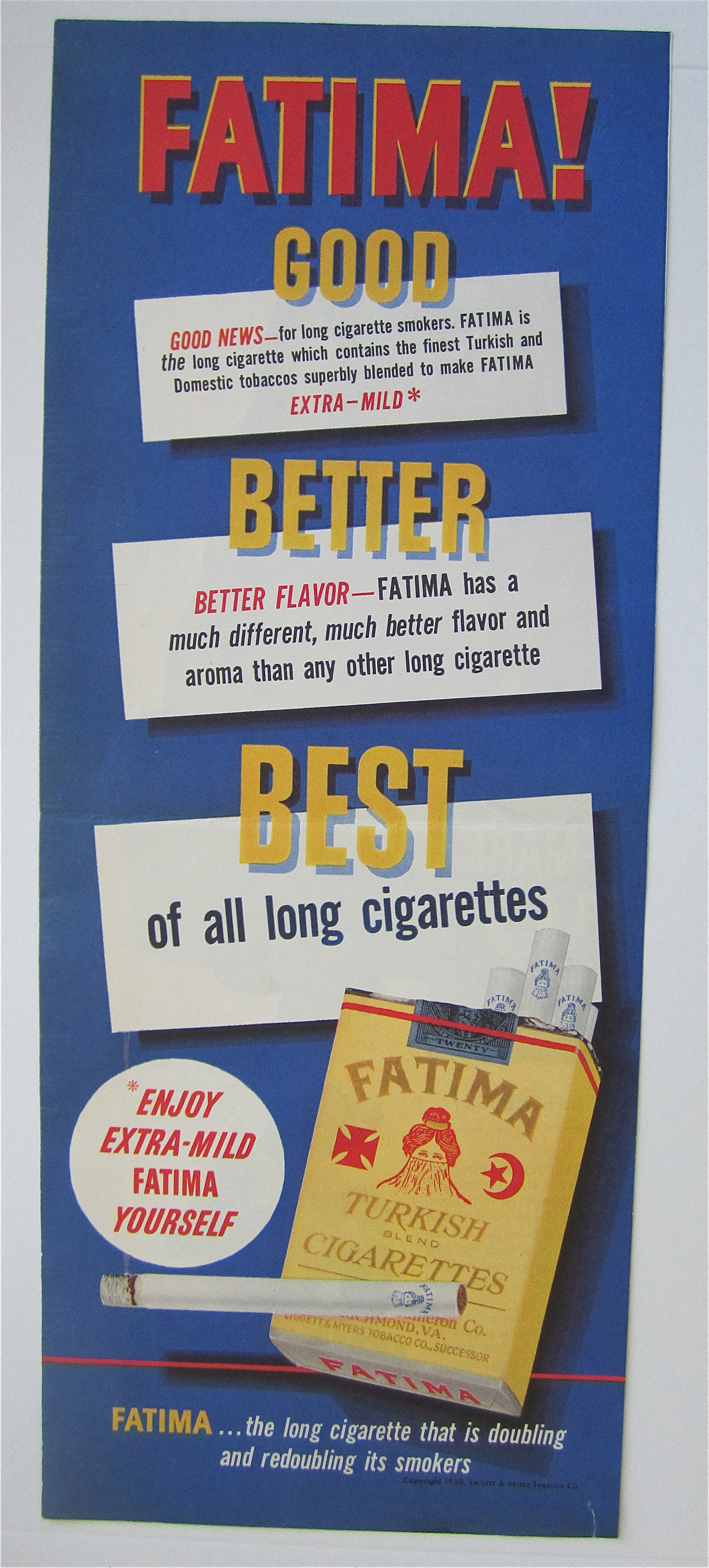1950 Fatima Cigarettes with a Pack of Cigarettes