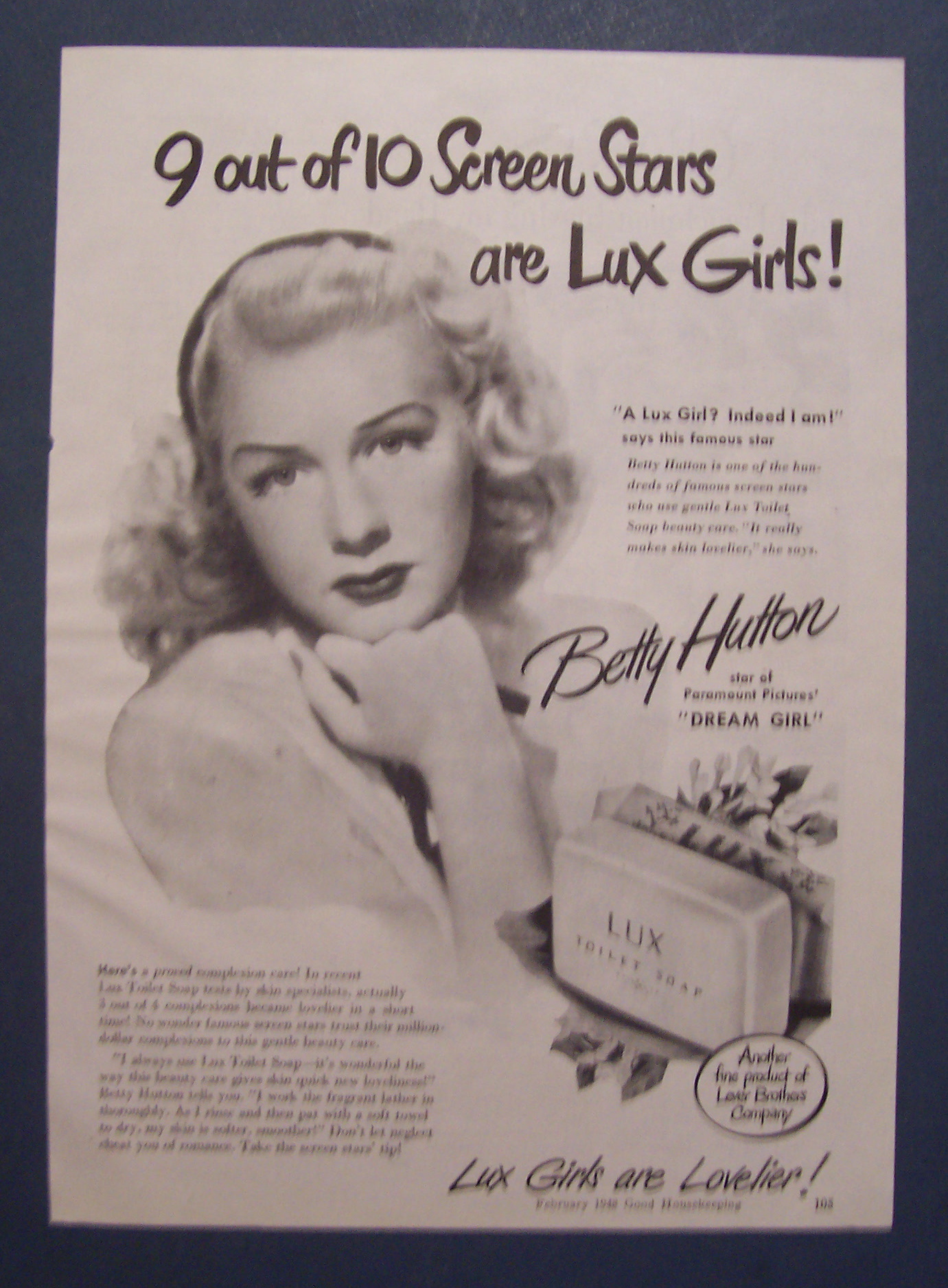 1948 Lux Toilet Soap with Betty Hutton