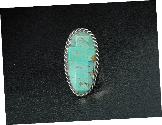 David Troutman Sterling Silver Carved Turquoise Cross R