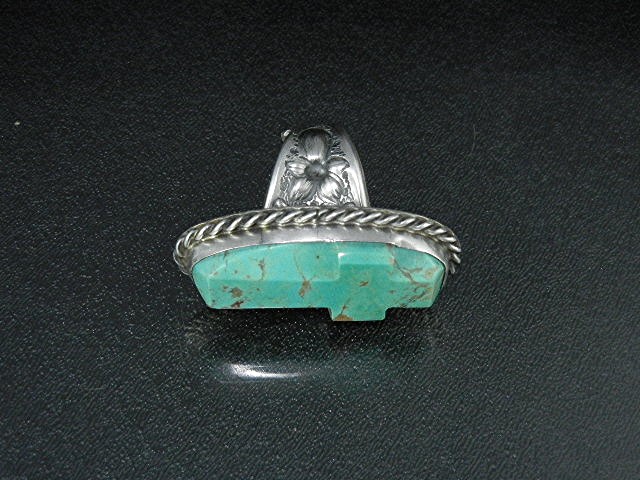 David Troutman Sterling Silver Carved Turquoise Cross R