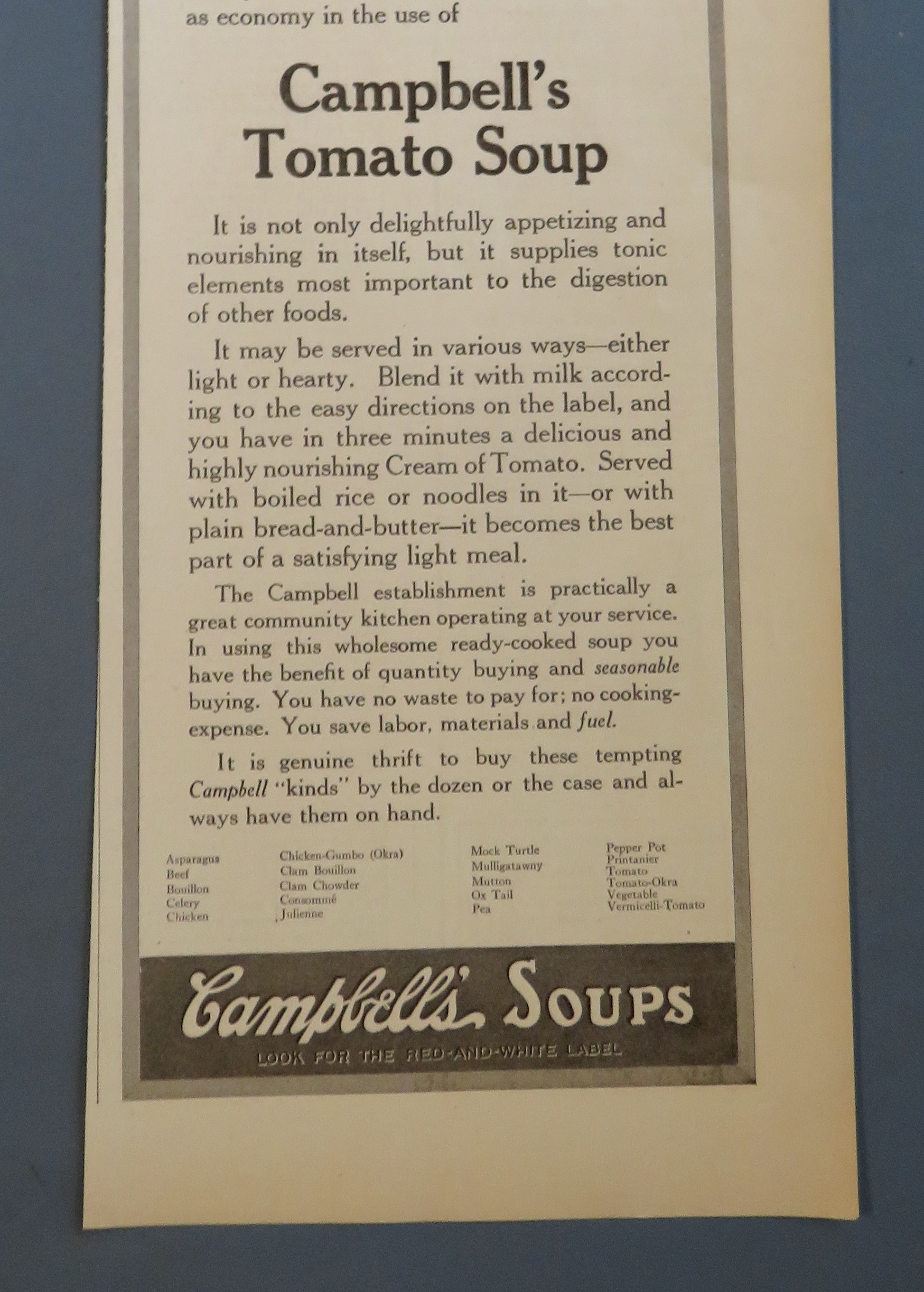 1917 Campbell's Tomato Soup with Uncle Sam Campbell Kid