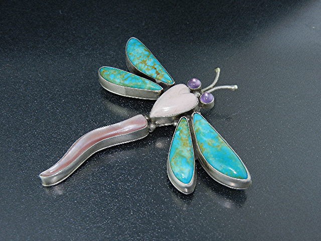 David Troutman Kingman Turquoise Sterling Silver Pin
