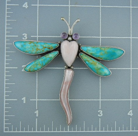 David Troutman Kingman Turquoise Sterling Silver Pin