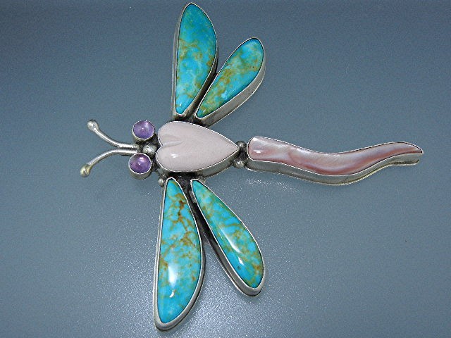 David Troutman Kingman Turquoise Sterling Silver Pin