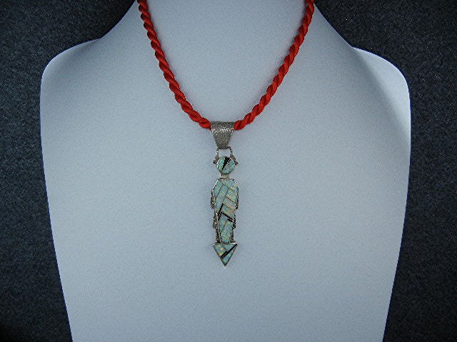 Native American Tufa Cast Sterling Silver Opal Pendant