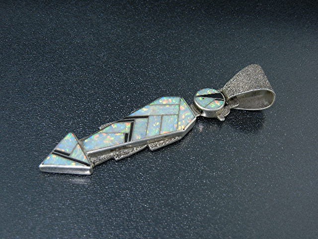 Native American Tufa Cast Sterling Silver Opal Pendant