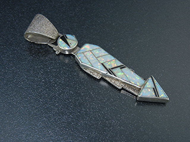 Native American Tufa Cast Sterling Silver Opal Pendant