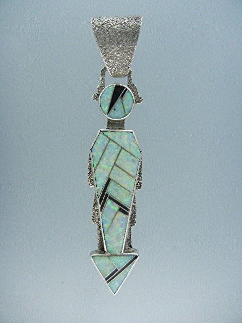 Native American Tufa Cast Sterling Silver Opal Pendant