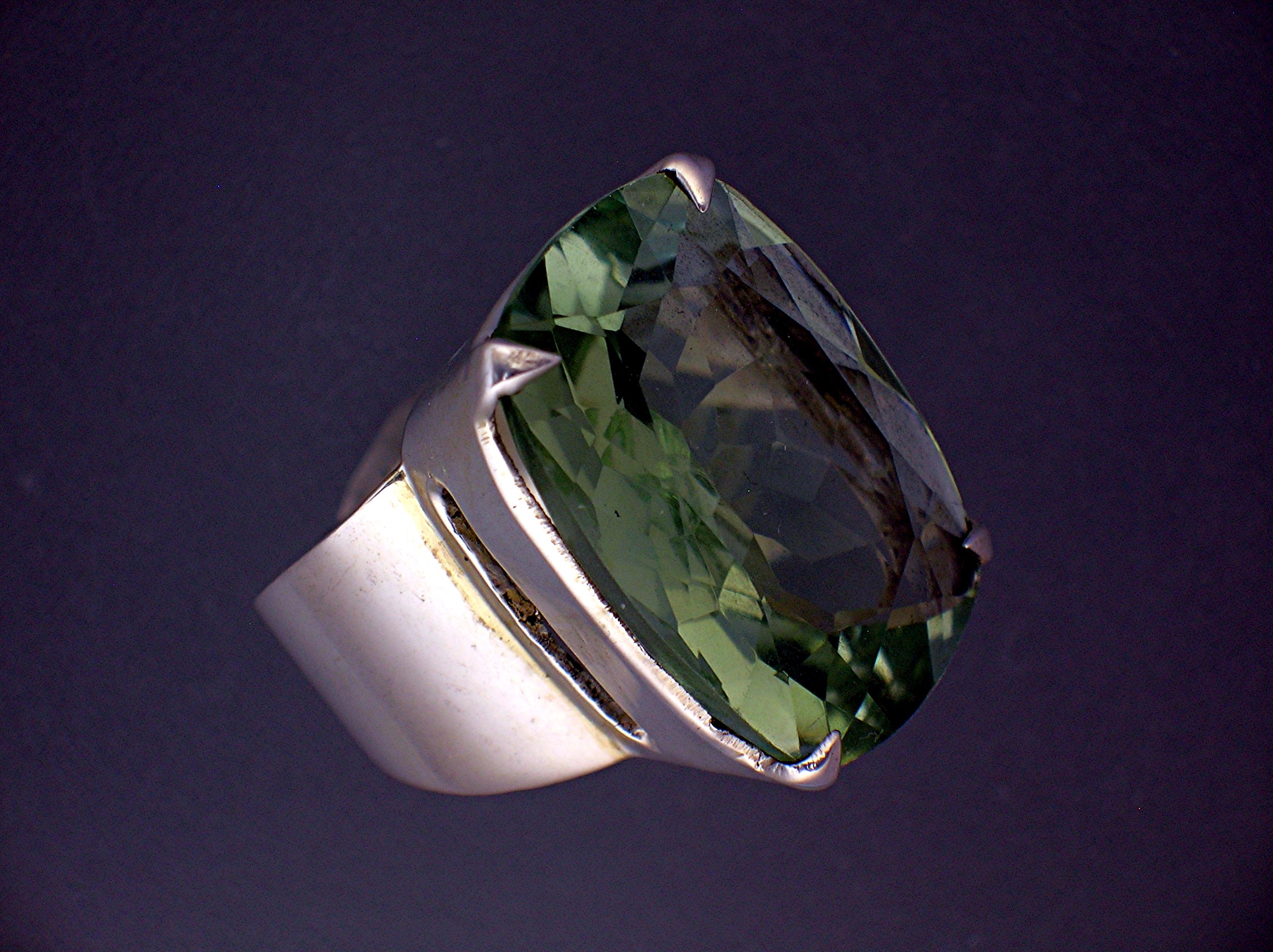 Sterling Silver Green  Faceted Amethyst Ring
