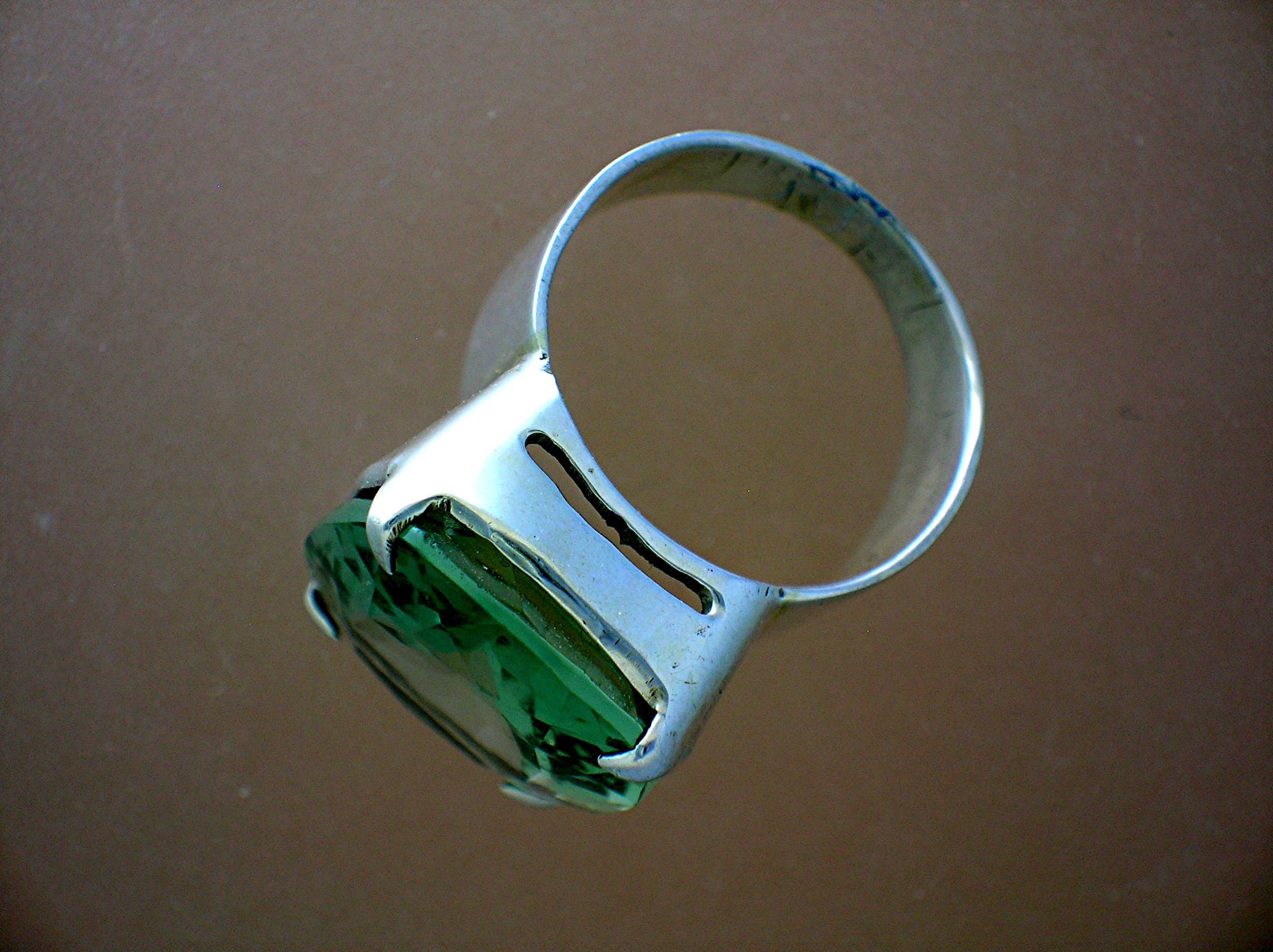 Sterling Silver Green  Faceted Amethyst Ring