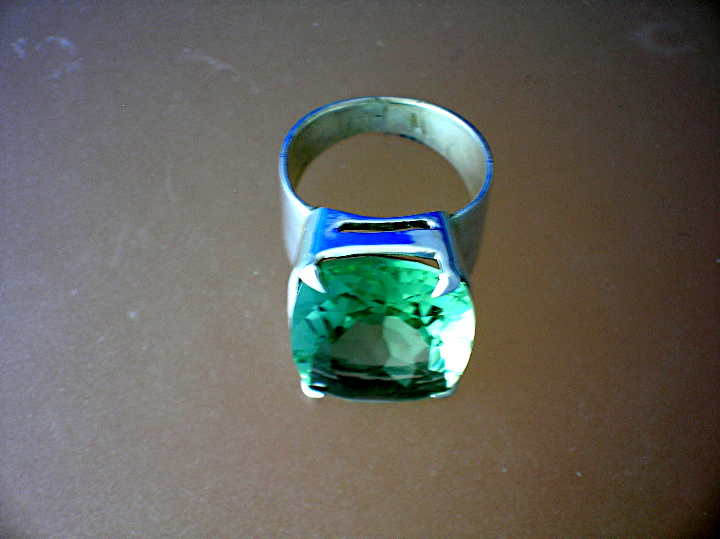 Sterling Silver Green  Faceted Amethyst Ring