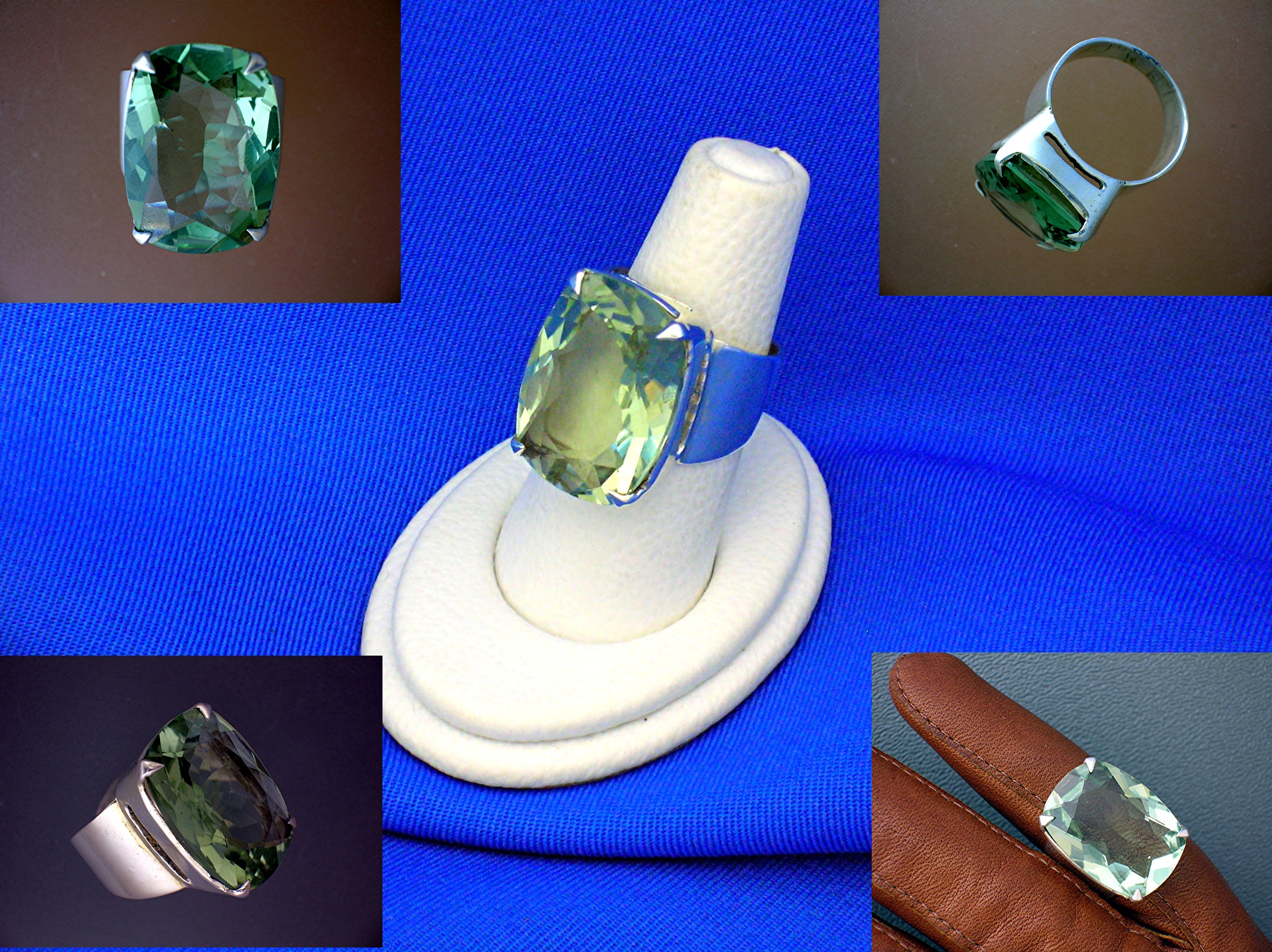 Sterling Silver Green  Faceted Amethyst Ring