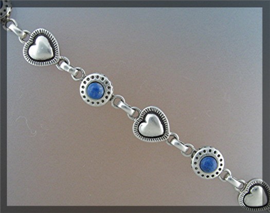 Sterling Silver Lapis Circles and Hearts Bracelet