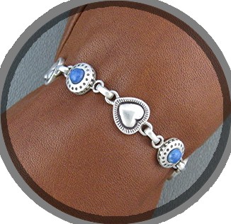 Sterling Silver Lapis Circles and Hearts Bracelet
