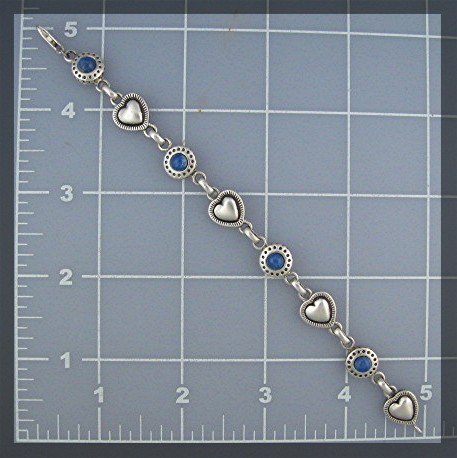Sterling Silver Lapis Circles and Hearts Bracelet