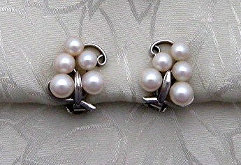 Cultured Pearl Sterling Silver Clip Earrings Vintage