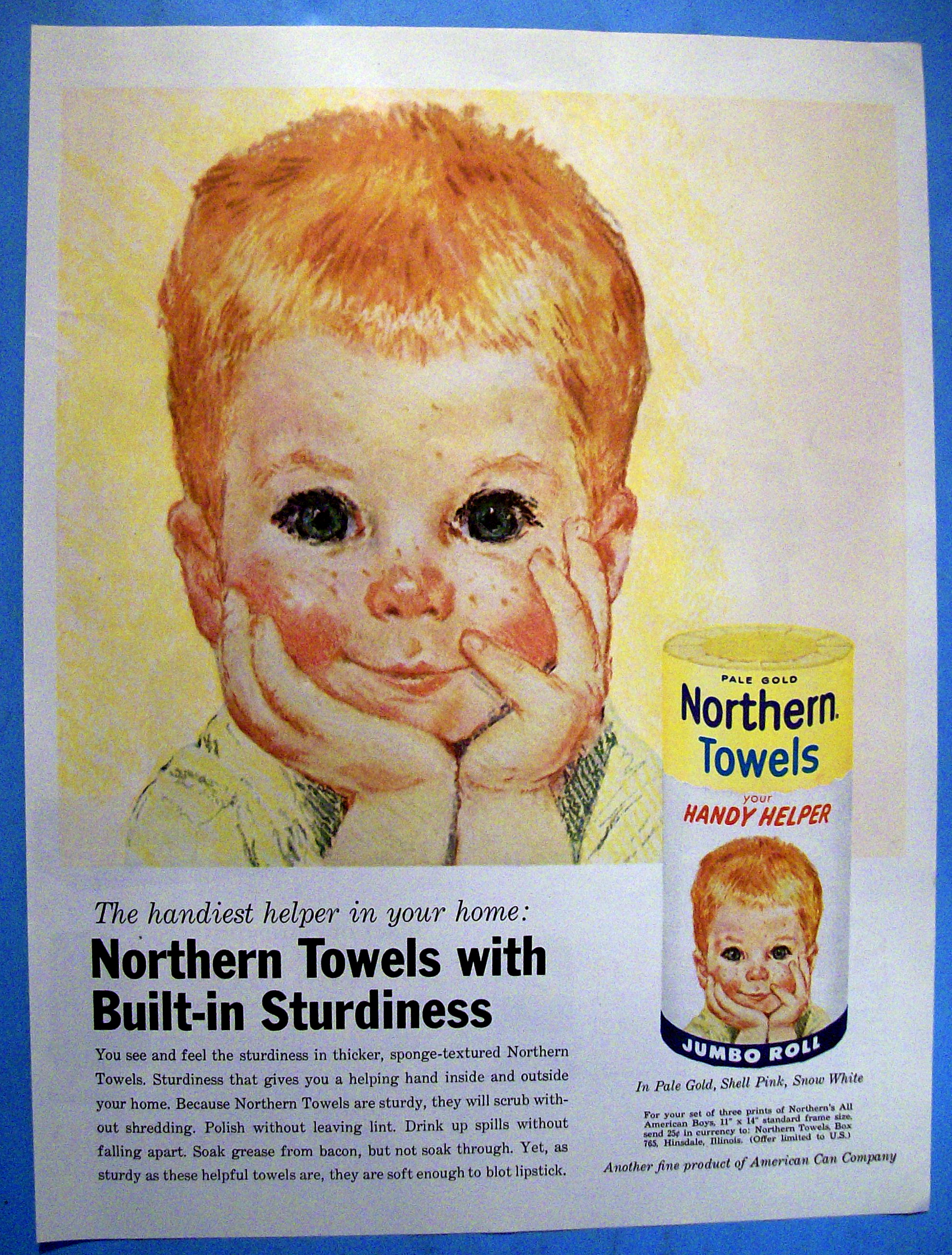 1961 Northern Towels with Boy Resting Head In Hands